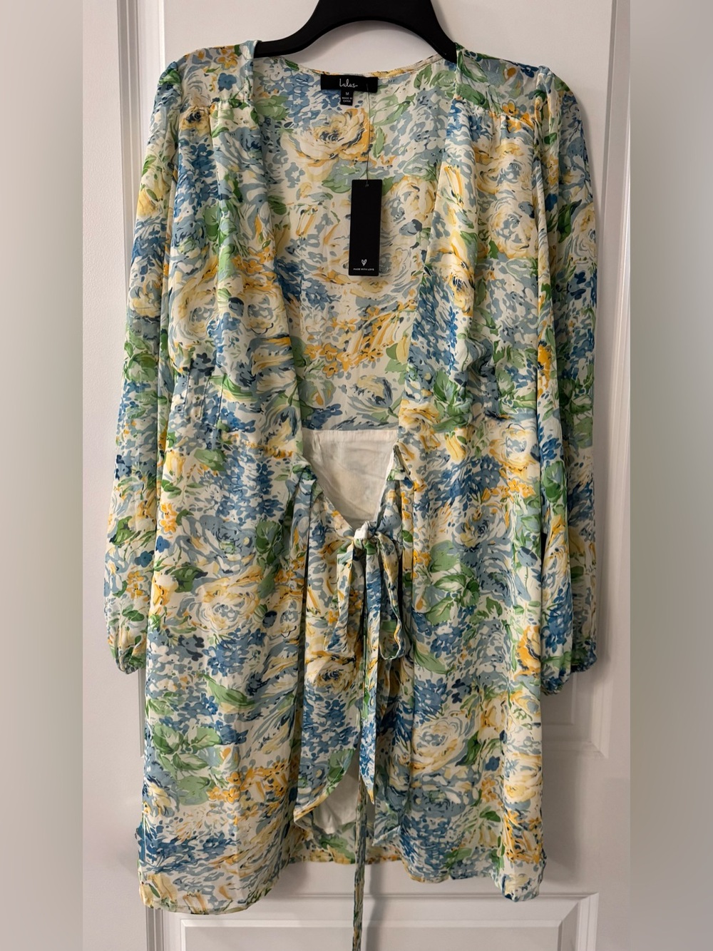 #2157 - Lulus Floral Chiffon Wrap Dress Balloon Sleeve Partially Lined